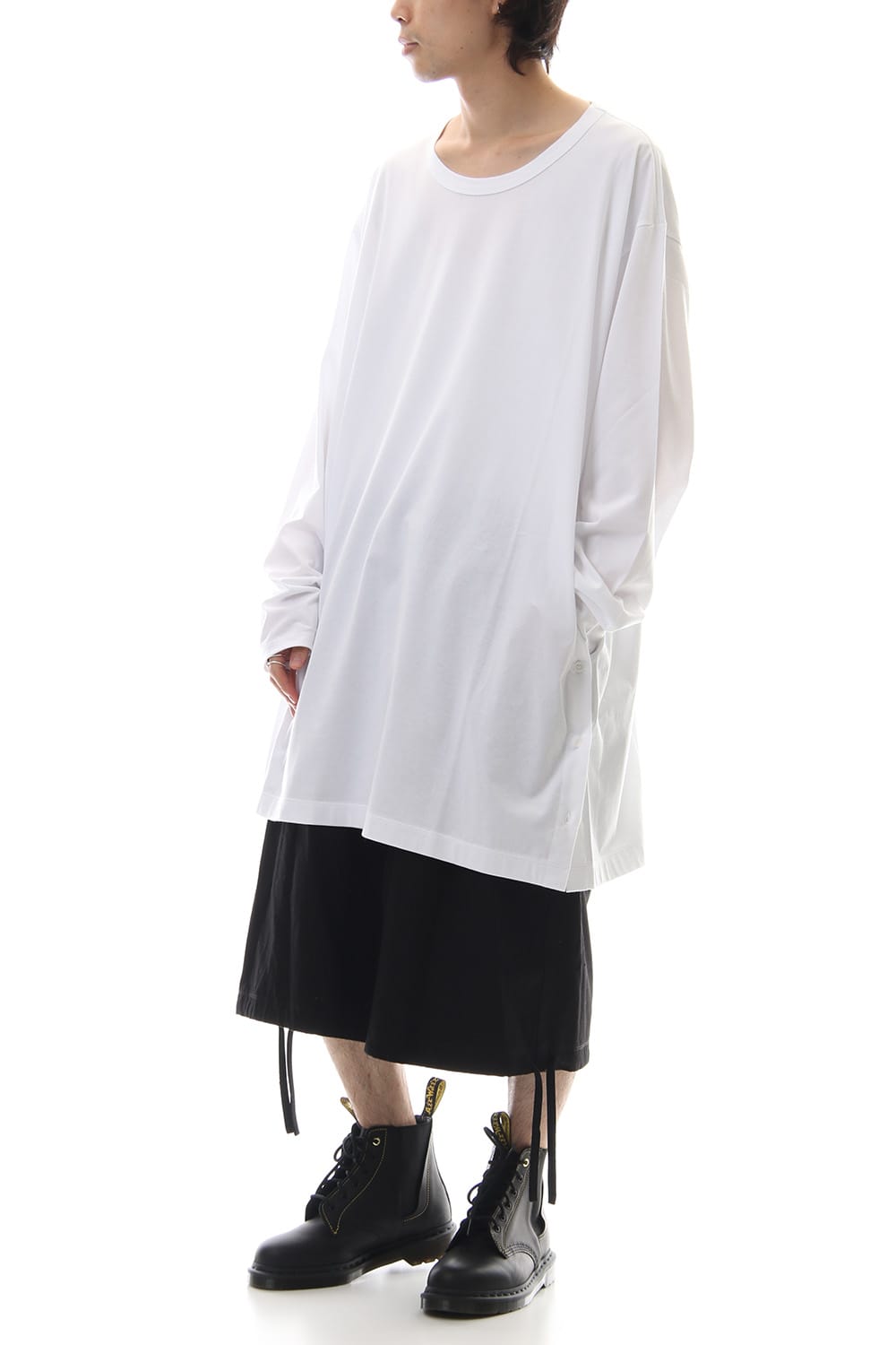 Side button Long sleeve Jumbo tee White