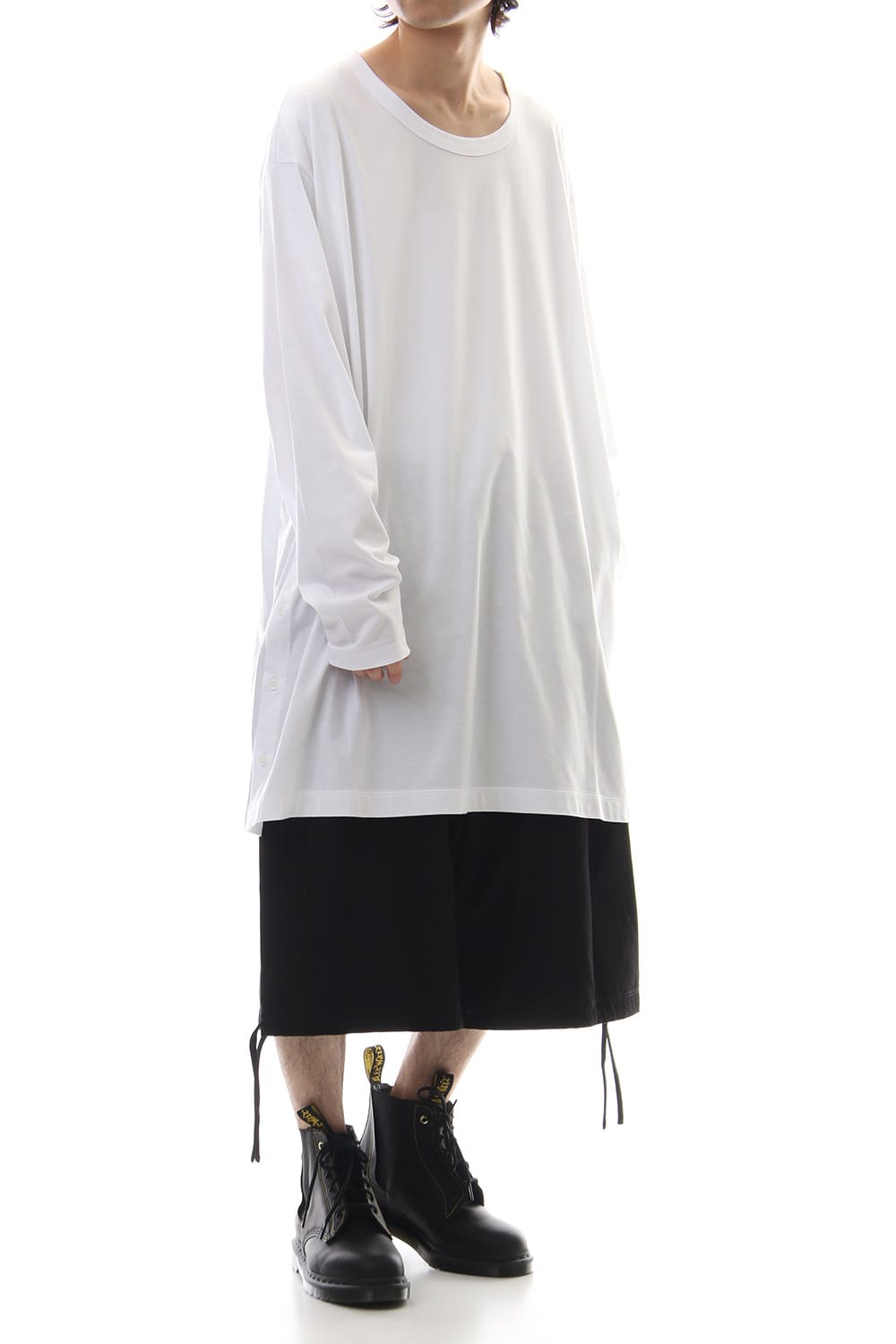 Side button Long sleeve Jumbo tee White