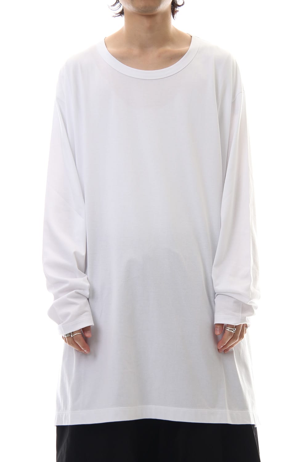 Side button Long sleeve Jumbo tee White