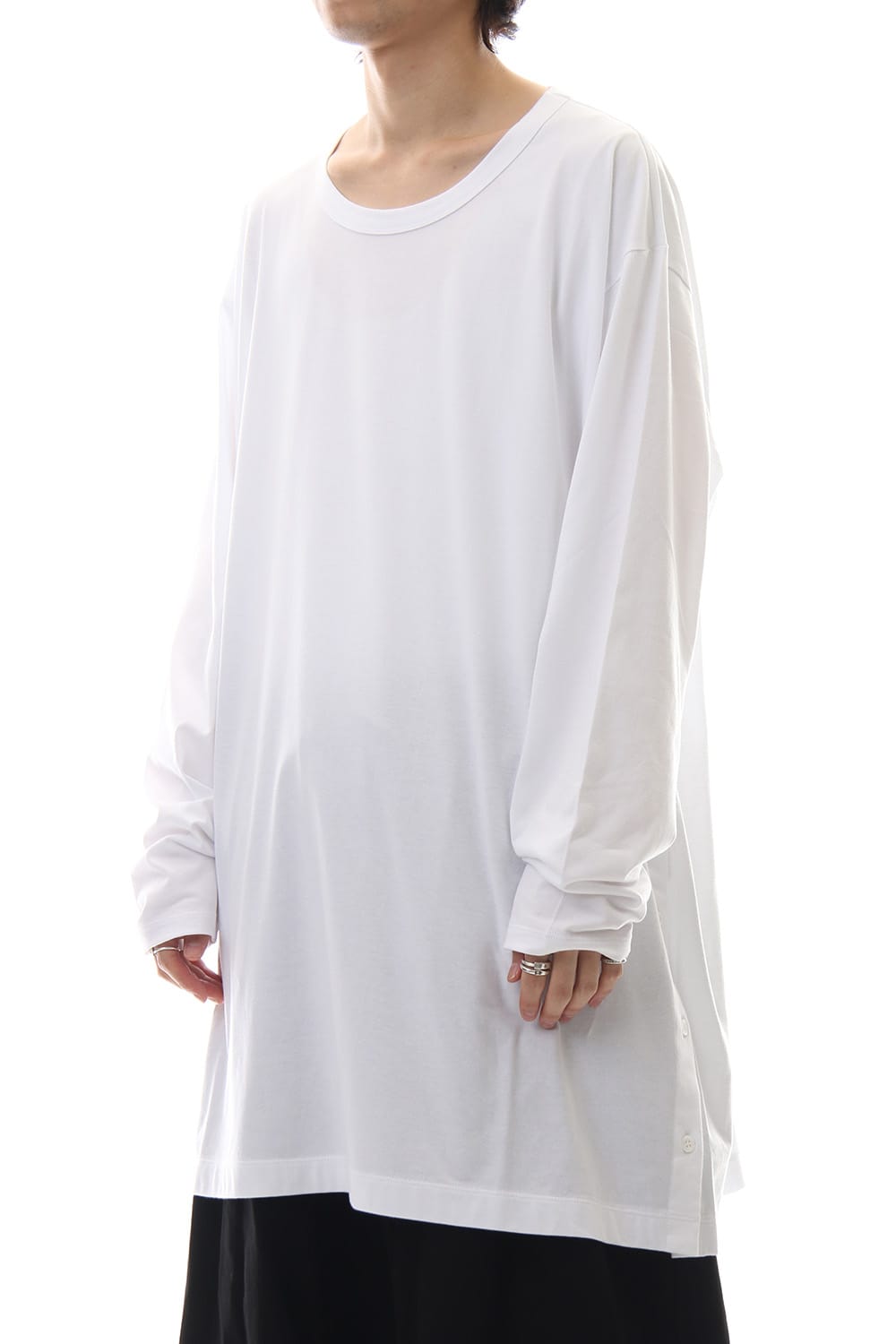 Side button Long sleeve Jumbo tee White