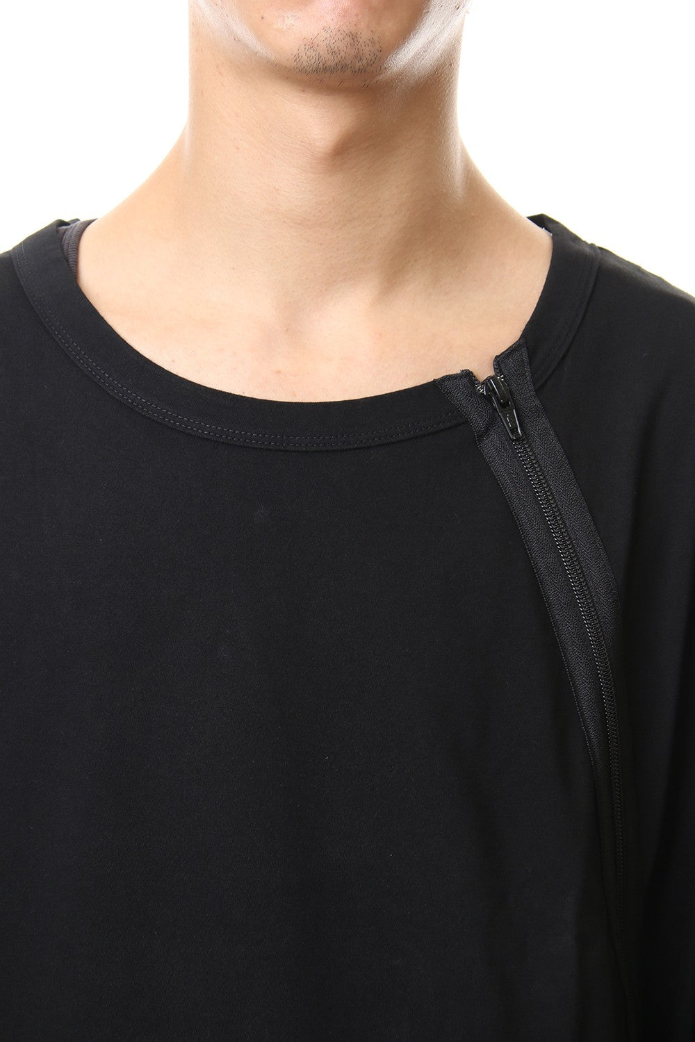 ジャージー ショルダーズジッパー ロングスリーブ T ブラック