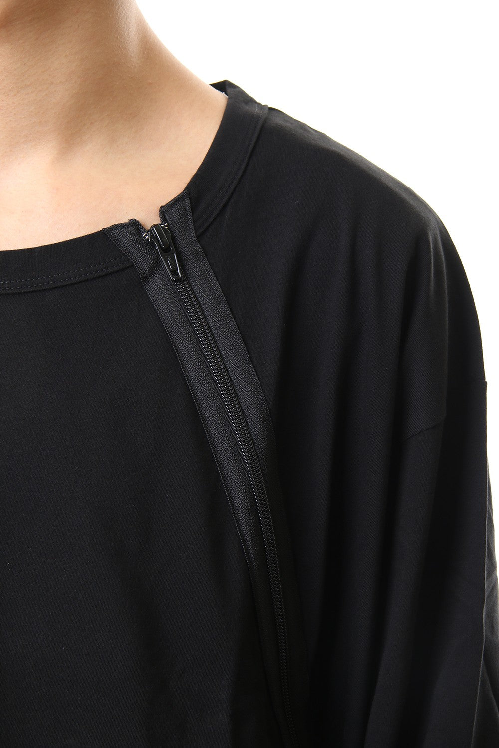ジャージー ショルダーズジッパー ロングスリーブ T ブラック