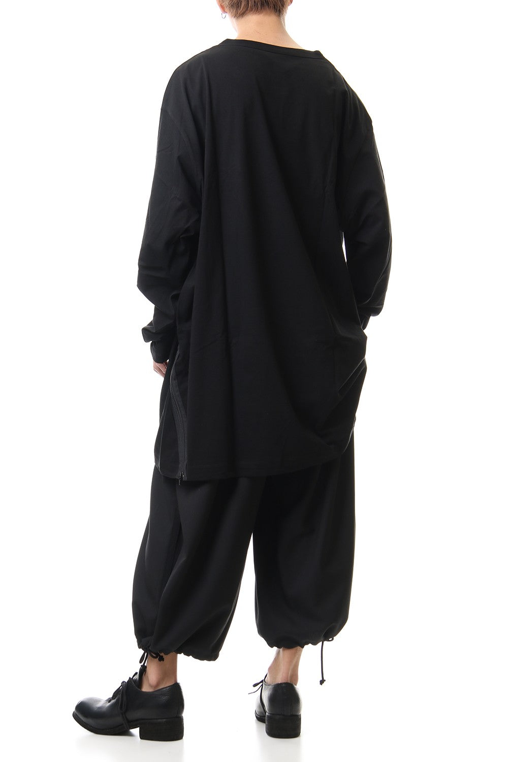 ジャージー ショルダーズジッパー ロングスリーブ T ブラック