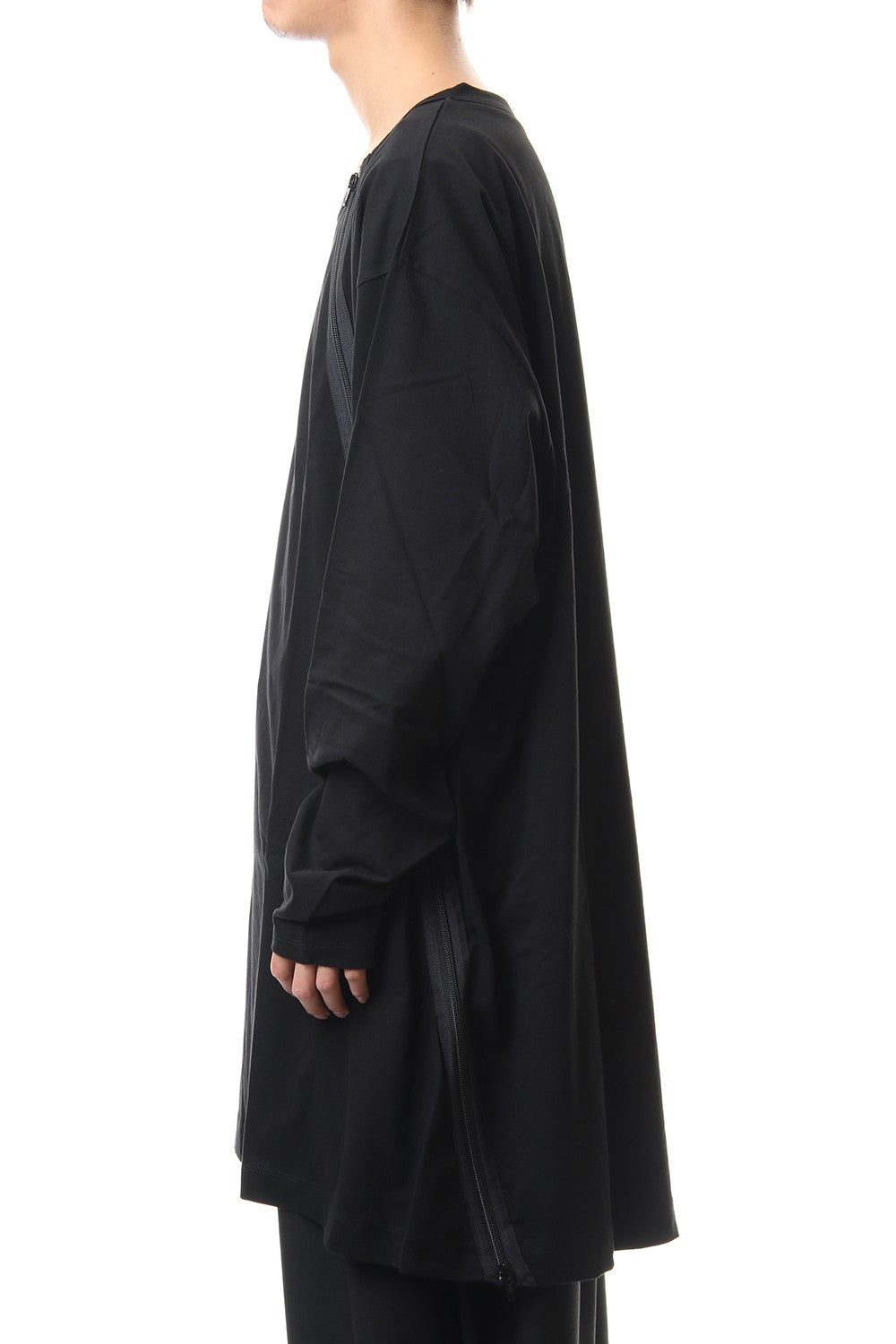 ジャージー ショルダーズジッパー ロングスリーブ T ブラック