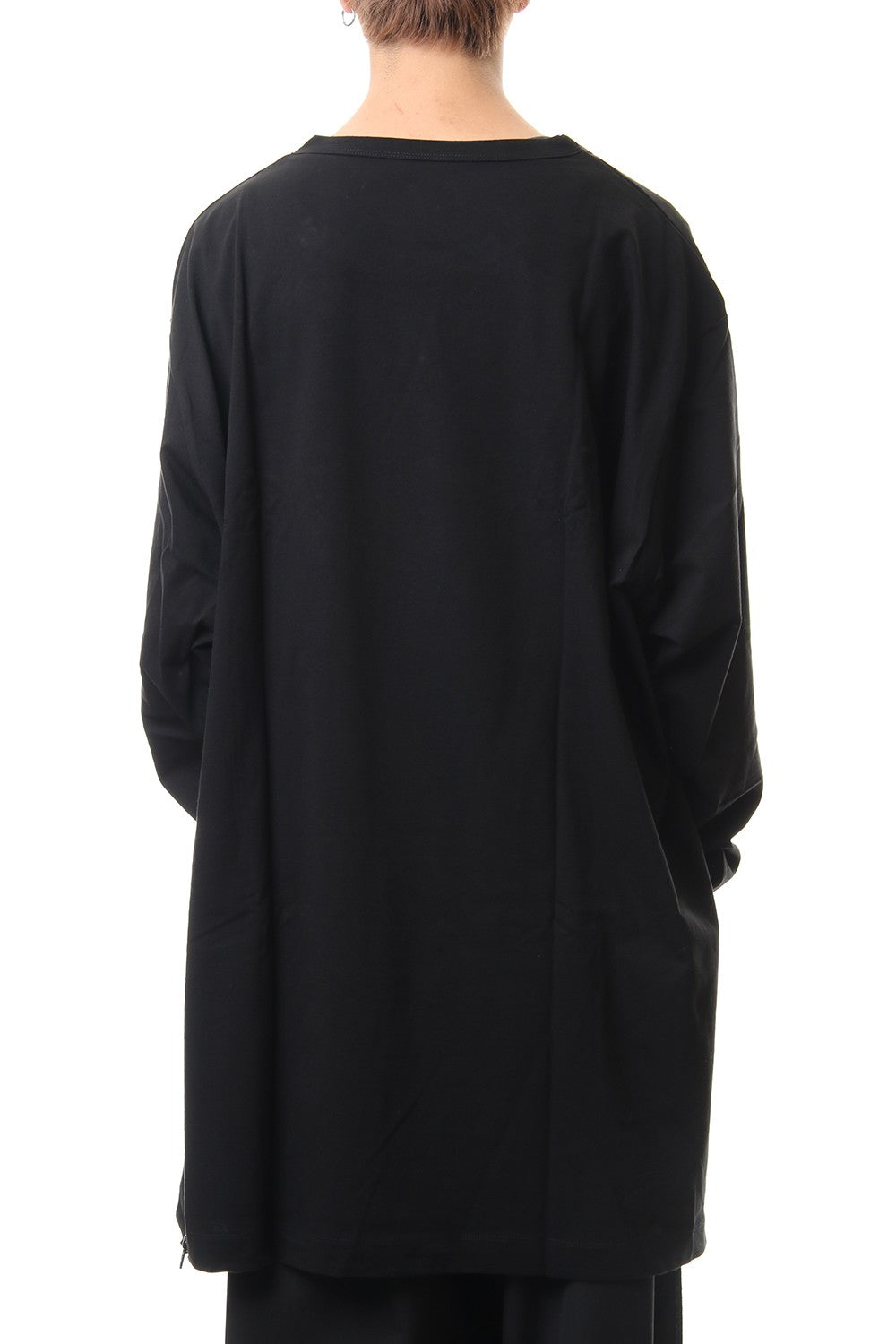 ジャージー ショルダーズジッパー ロングスリーブ T ブラック