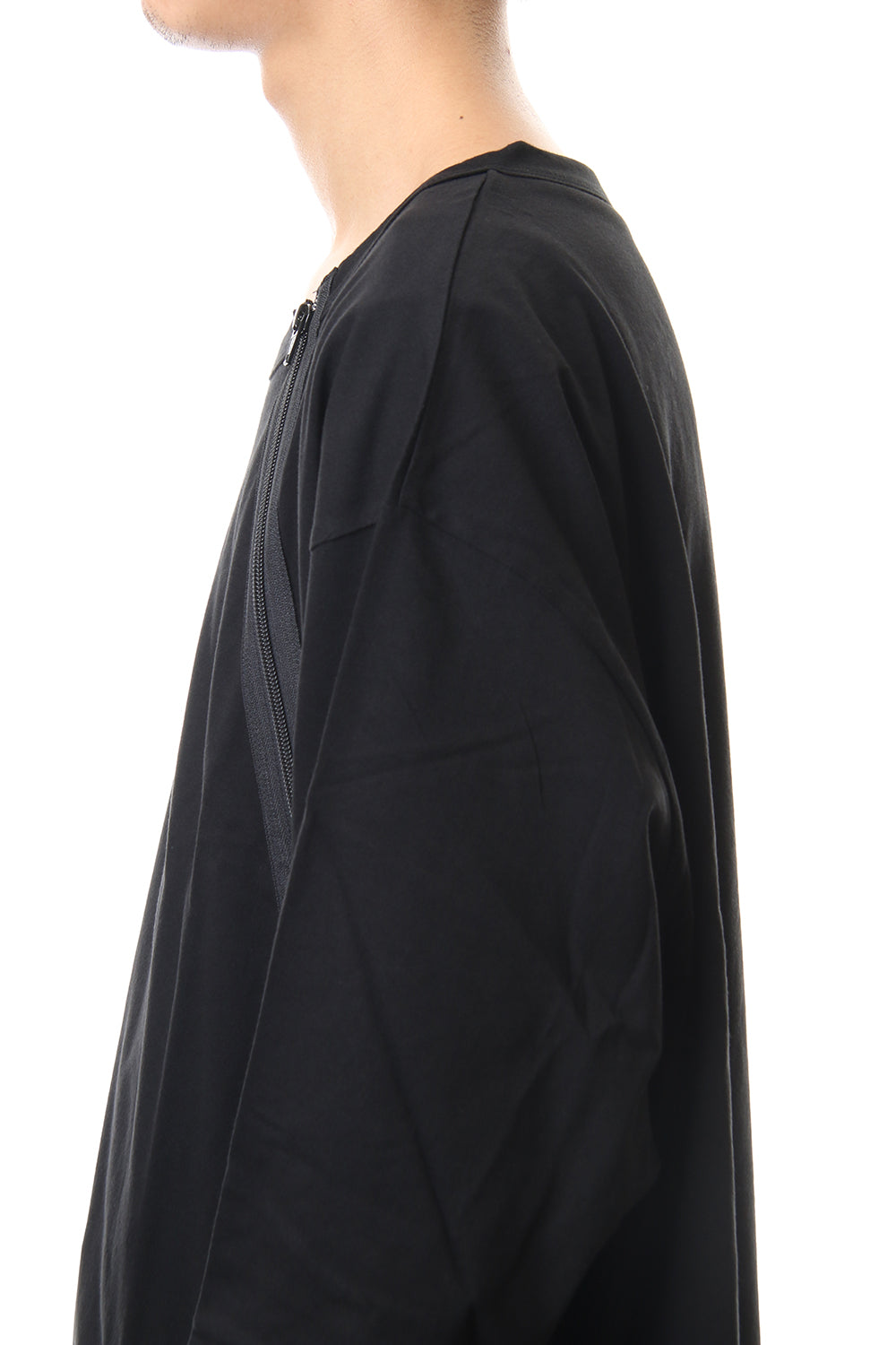Diagonal zipper L/S cut sew Black