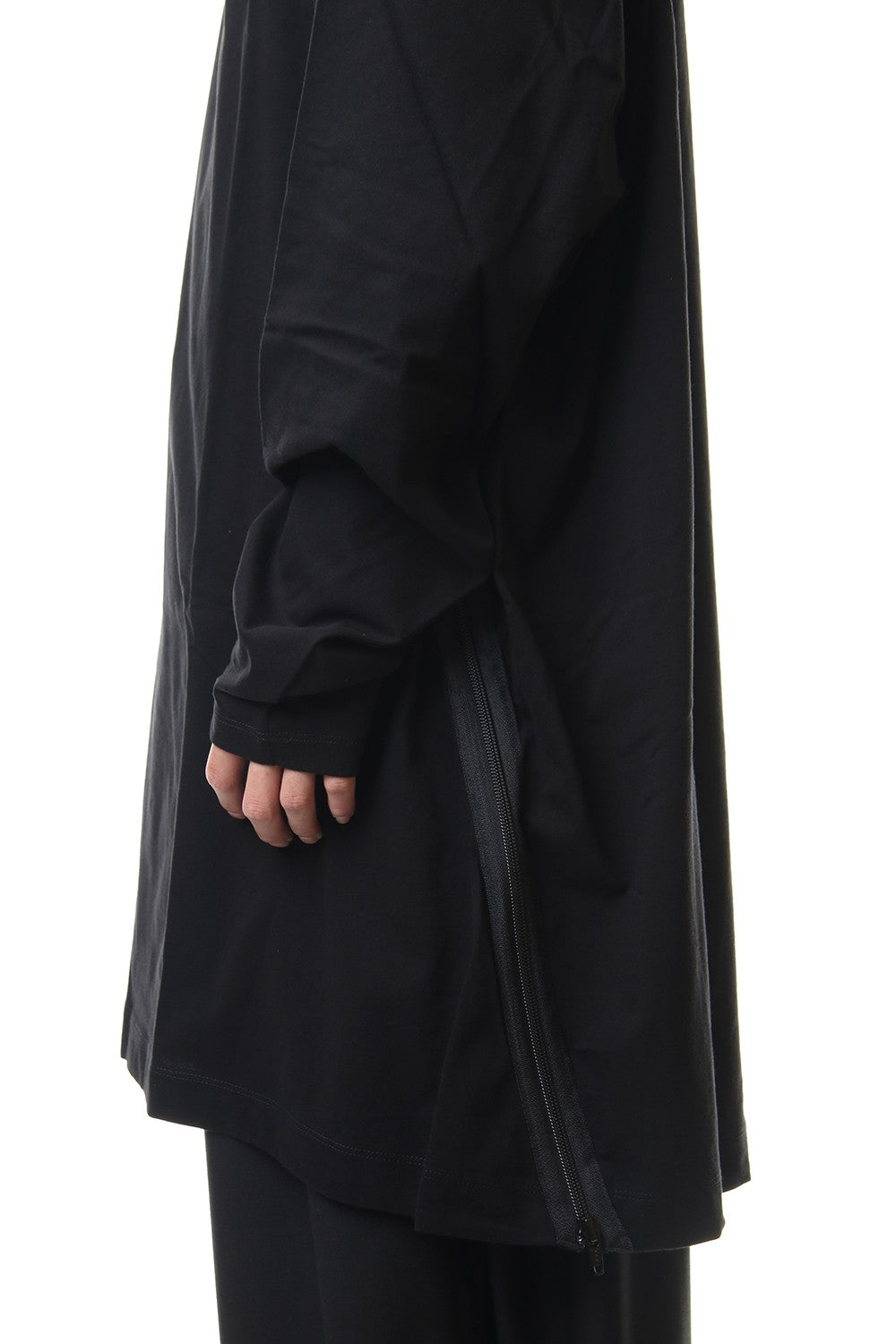 ジャージー ショルダーズジッパー ロングスリーブ T ブラック