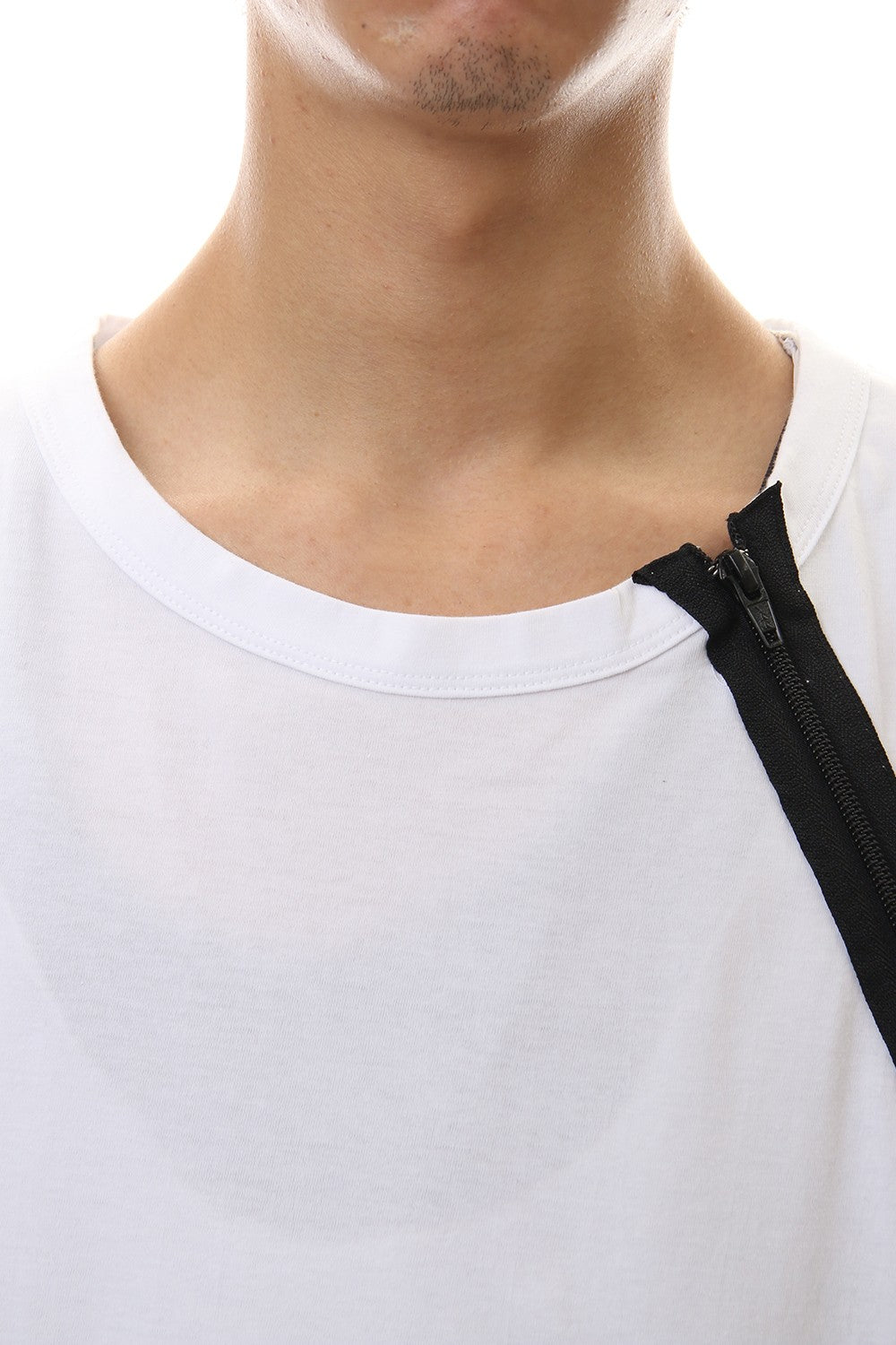 Jersey Shoulders Zipper Long Sleeve T White