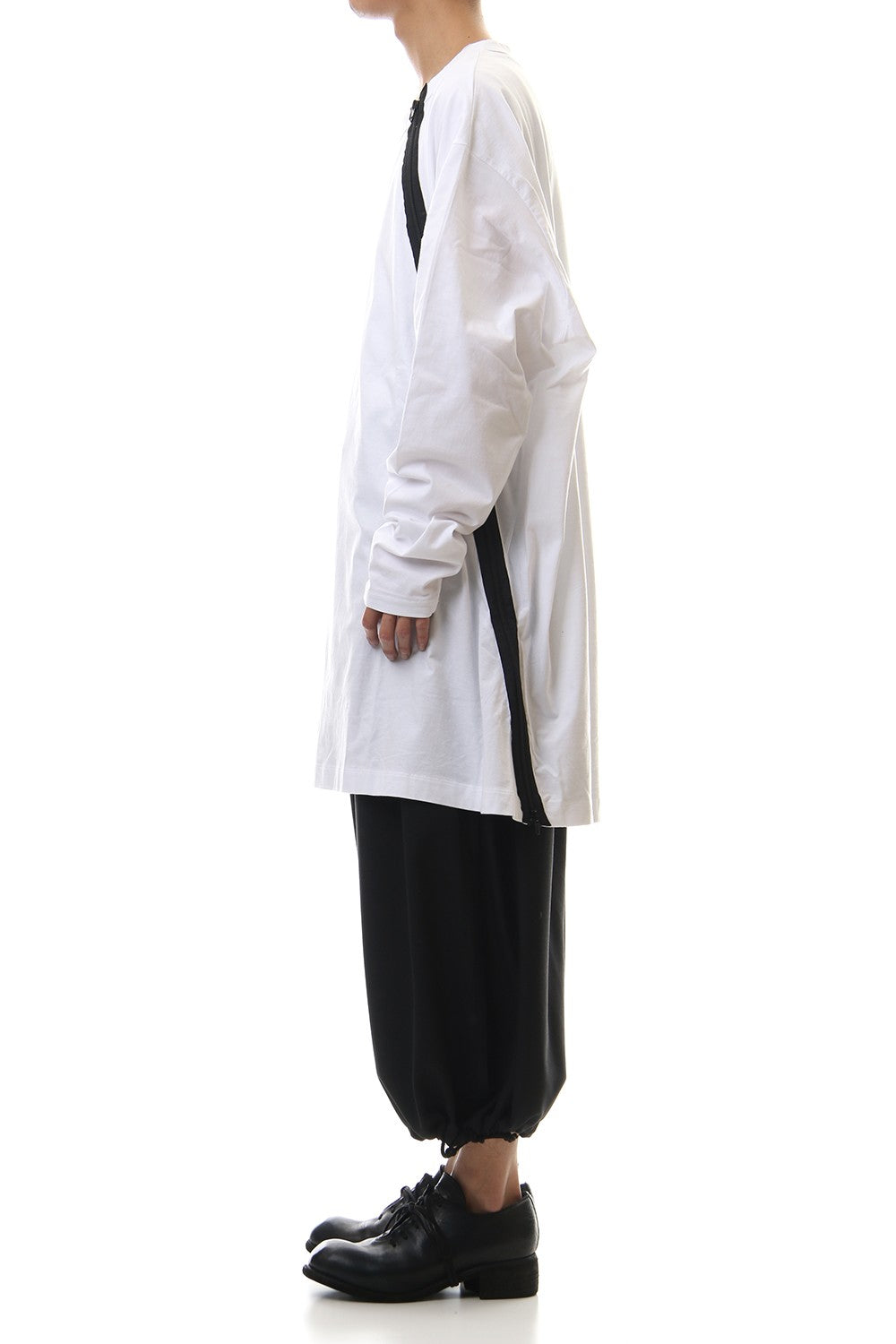 Jersey Shoulders Zipper Long Sleeve T White