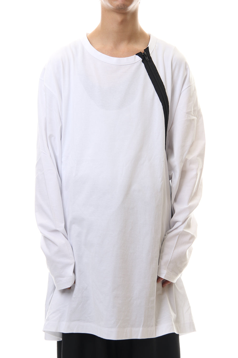 Diagonal zipper L/S cut sew White