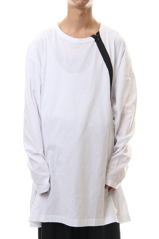 Jersey Shoulders Zipper Long Sleeve T White