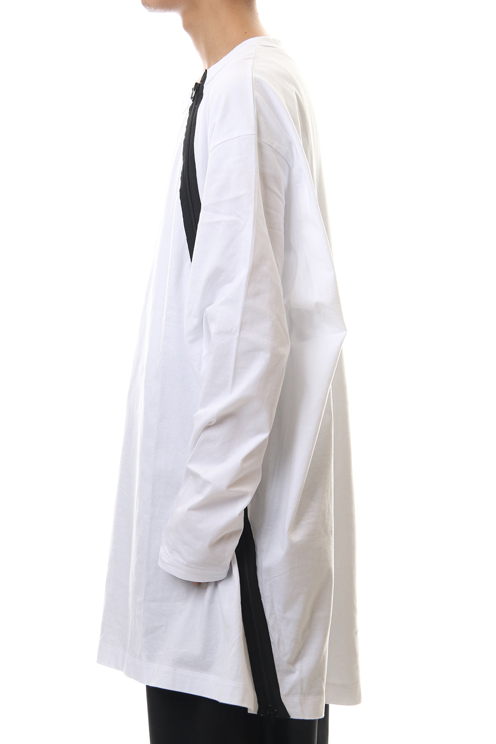 Diagonal zipper L/S cut sew White