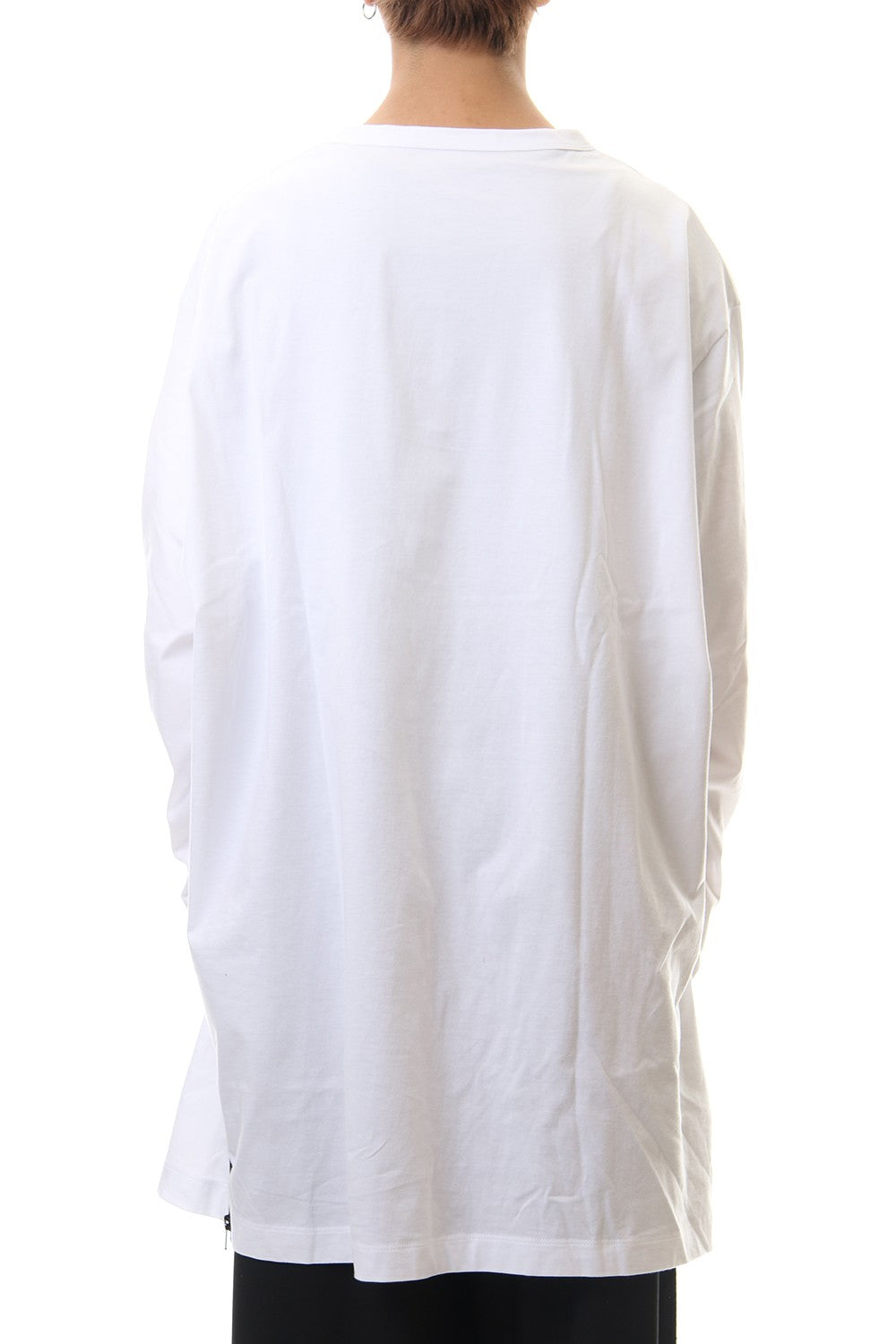 Jersey Shoulders Zipper Long Sleeve T White