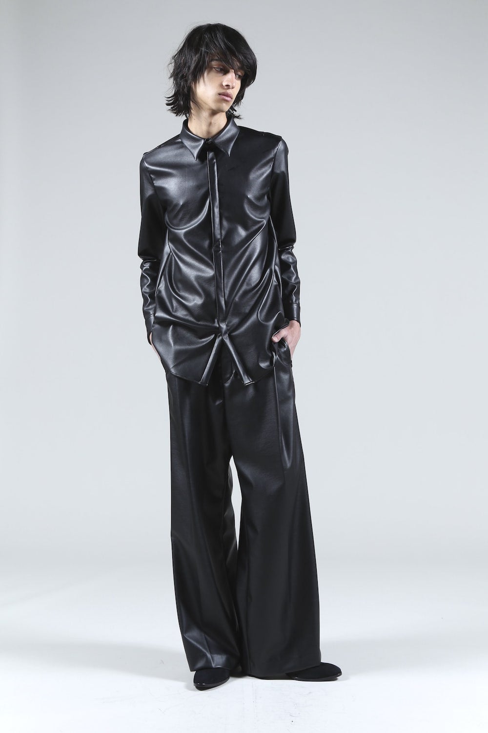 Fake Leather Fly Front Shirt