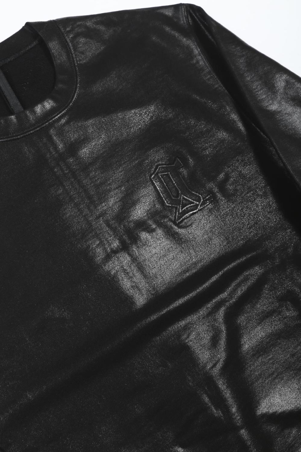 ロゴ刺繍 コーティングスウェット プルオーバー (ブラック)