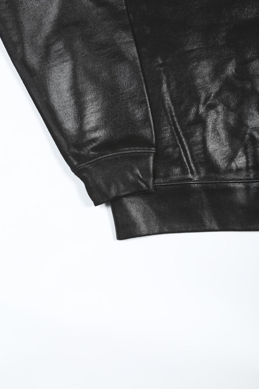 ロゴ刺繍 コーティングスウェット プルオーバー (ブラック)