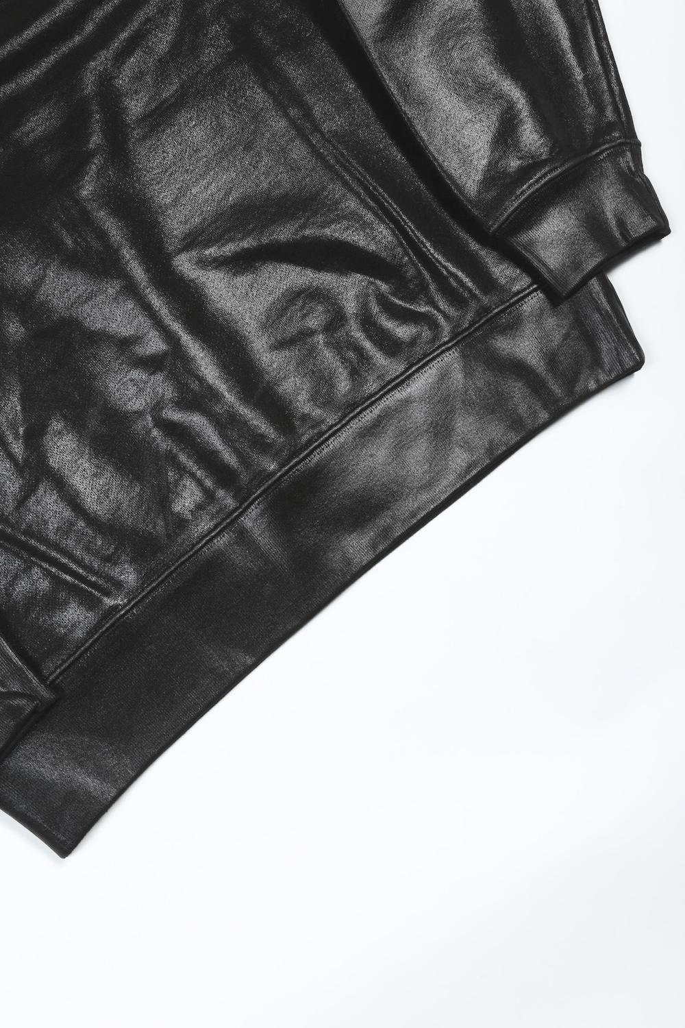 ロゴ刺繍 コーティングスウェット プルオーバー (ブラック)