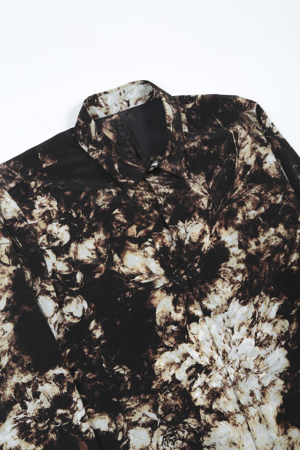 Flower Print Shirt (Black×Cream)