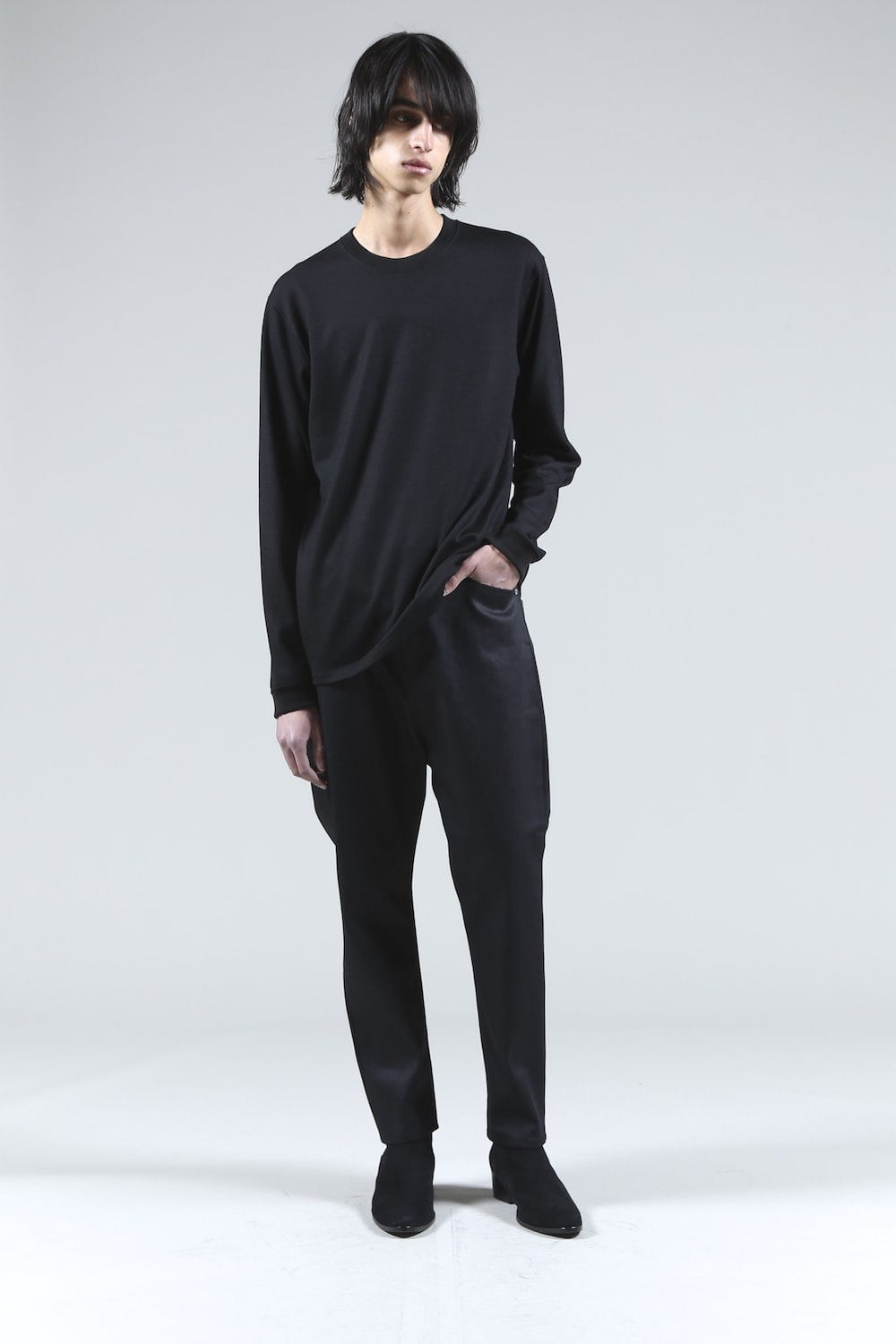 Washable Wool Crewneck Pullover (Black)