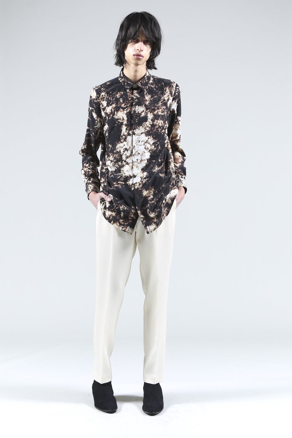 Flower Print Shirt (Black×Cream)