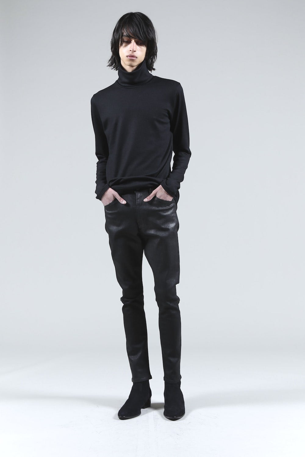 Washable wool Turtleneck pullover (Black)