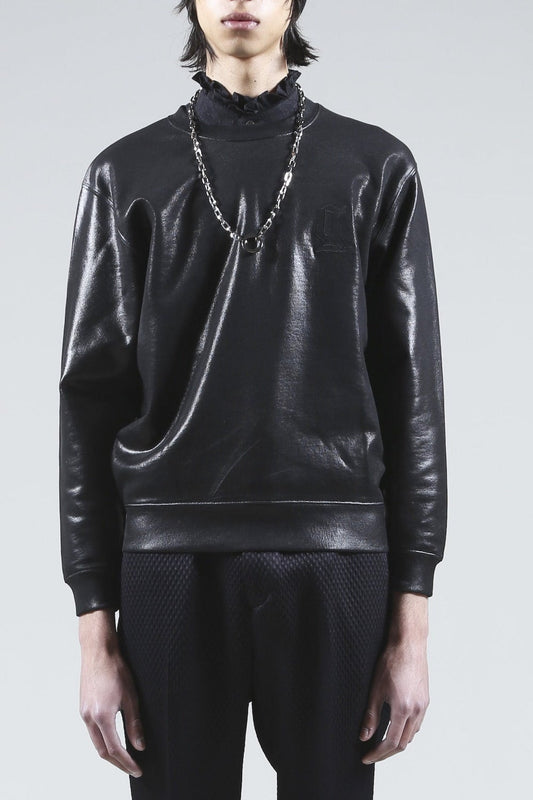 ロゴ刺繍 コーティングスウェット プルオーバー (ブラック)