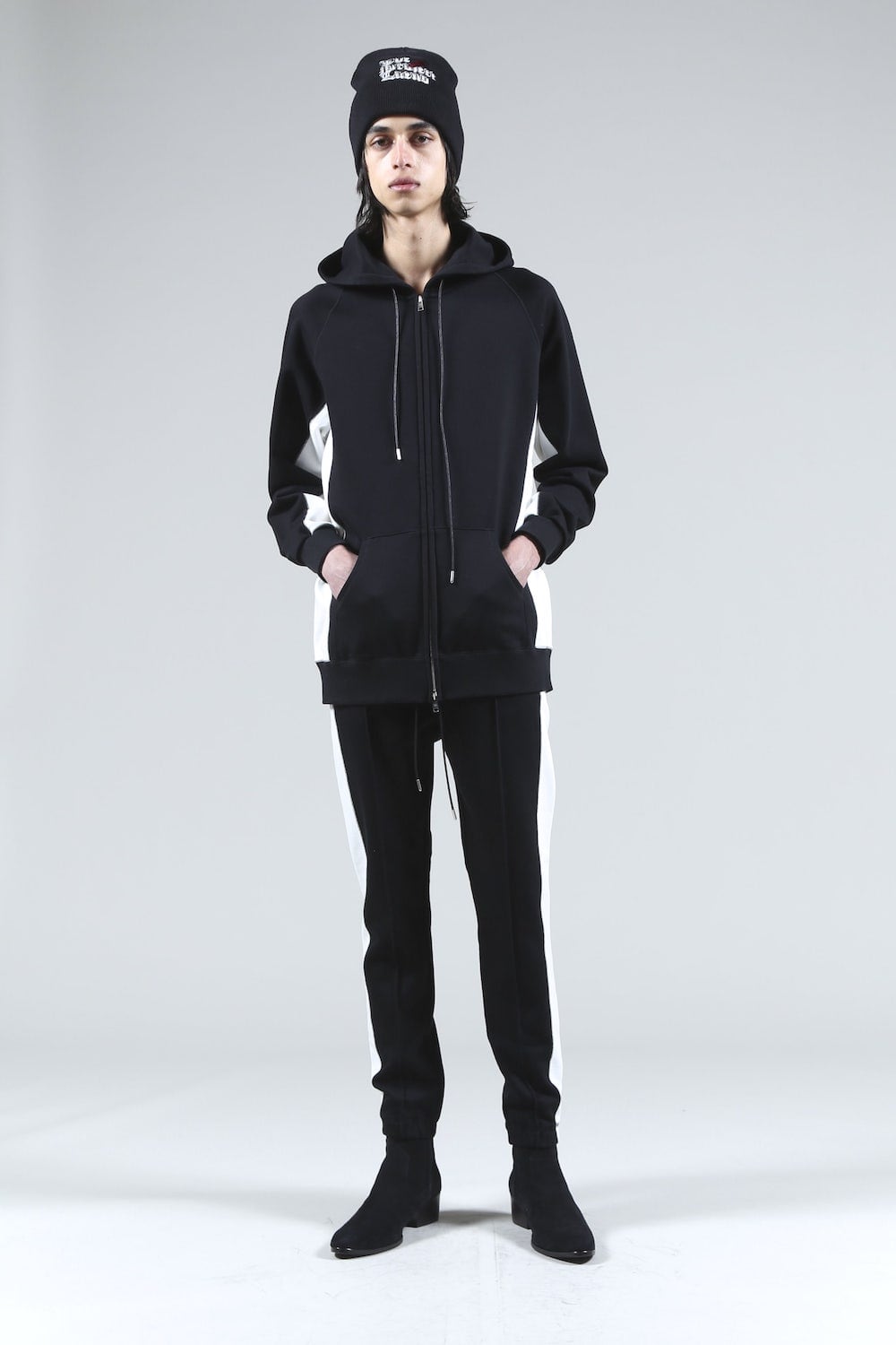 Zip Up Hoodie (Black×Off White)