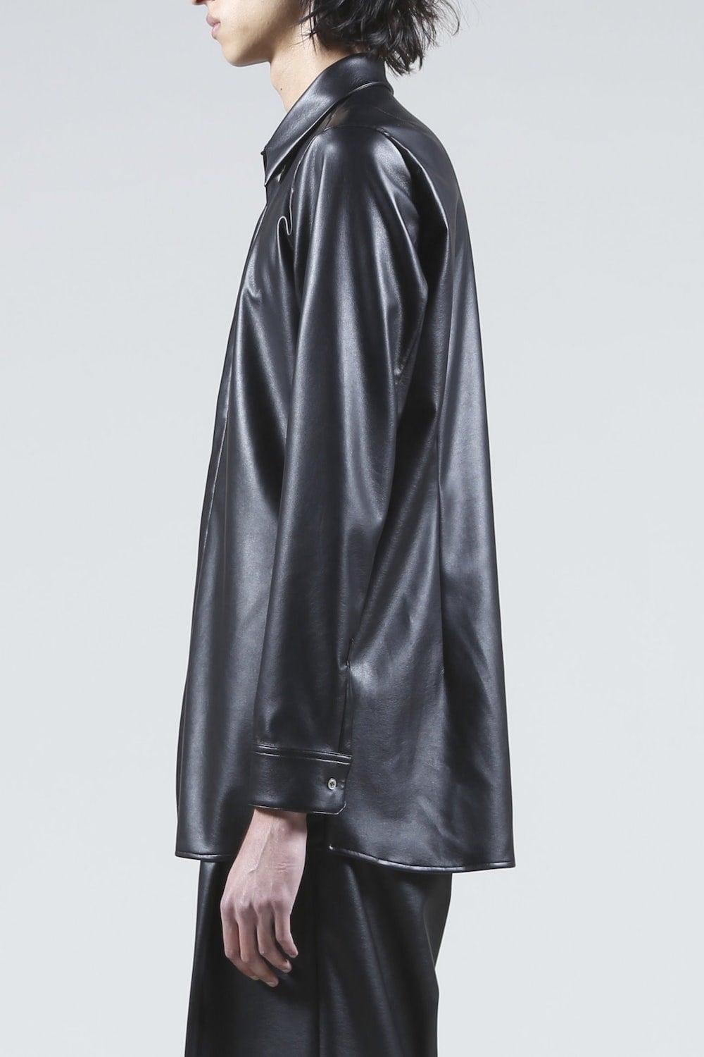 Fake Leather Fly Front Shirt