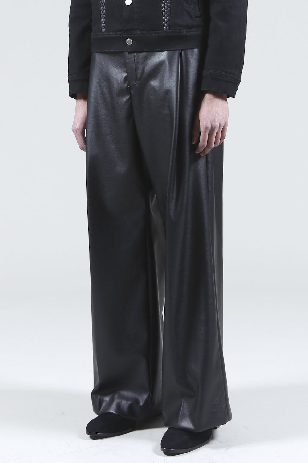 Fake Leather Tuck Wide Pants