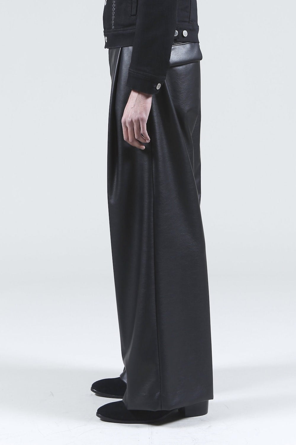 Fake Leather Tuck Wide Pants
