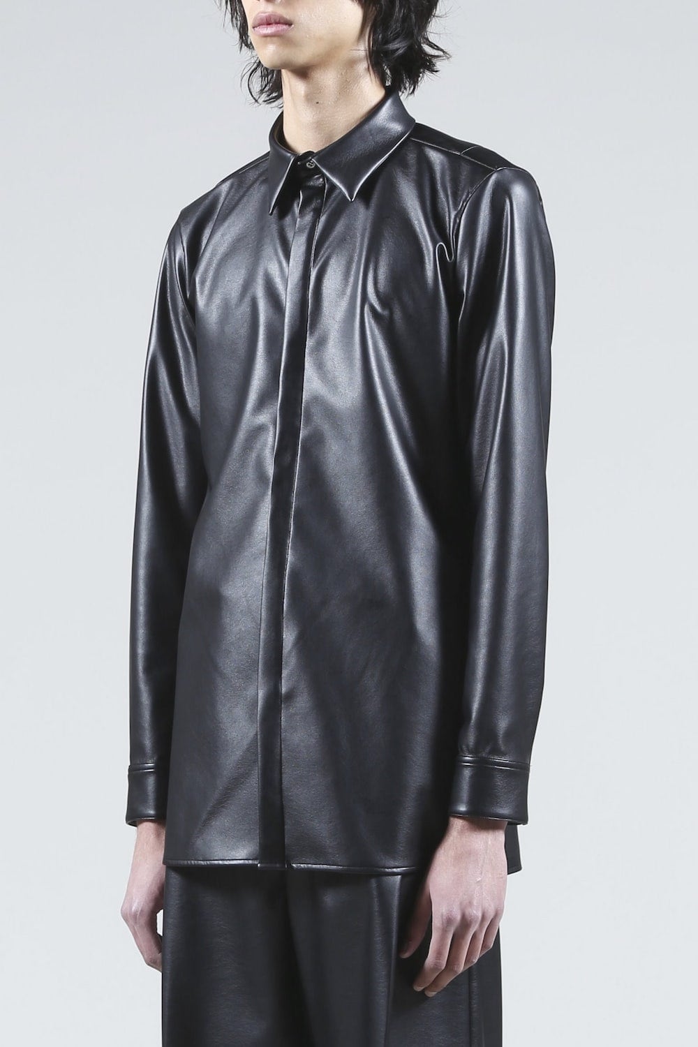 Fake Leather Fly Front Shirt