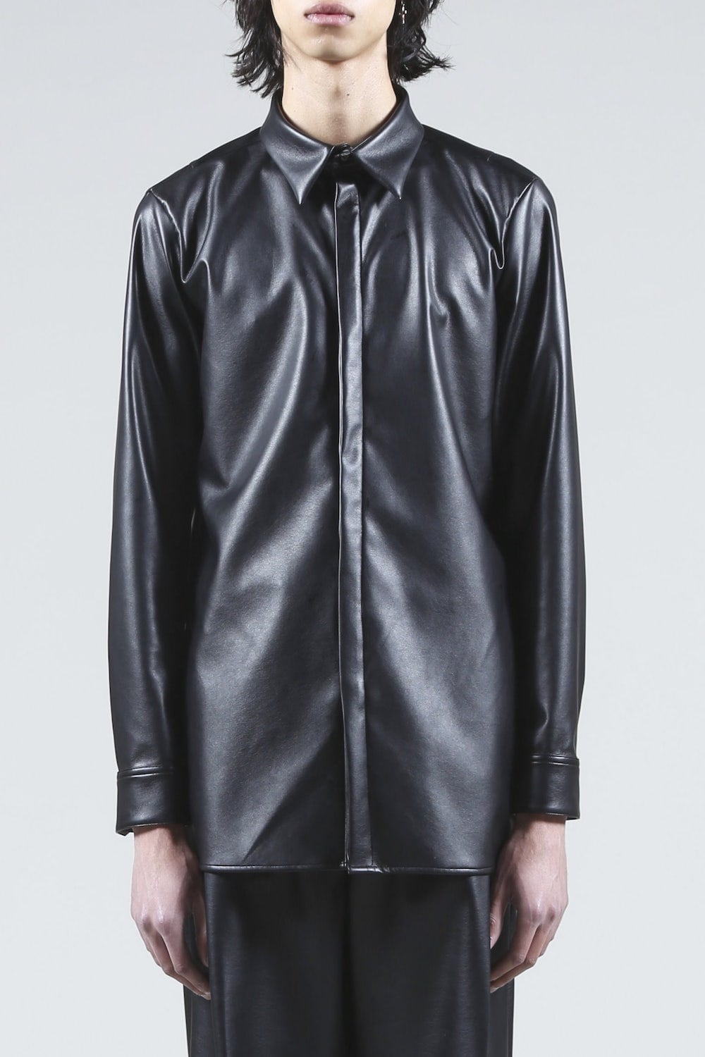Fake Leather Fly Front Shirt
