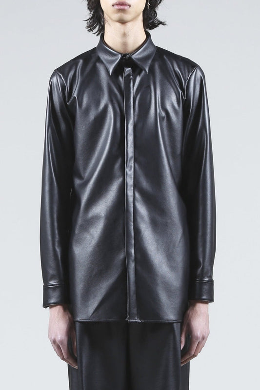 Fake Leather Fly Front Shirt