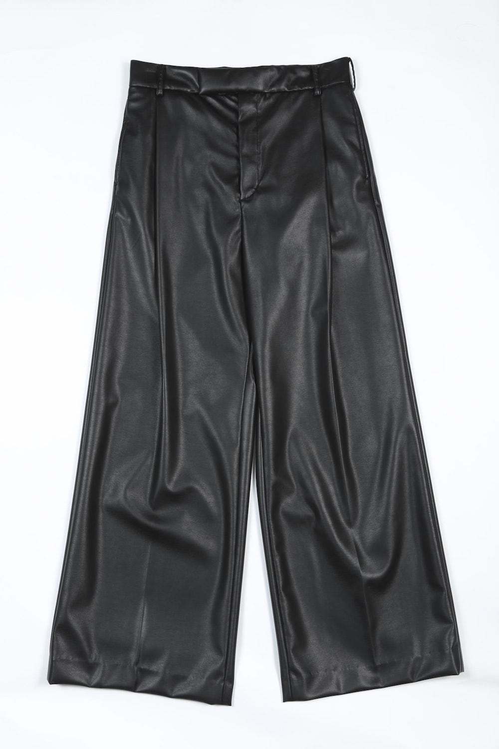 Fake Leather Tuck Wide Pants