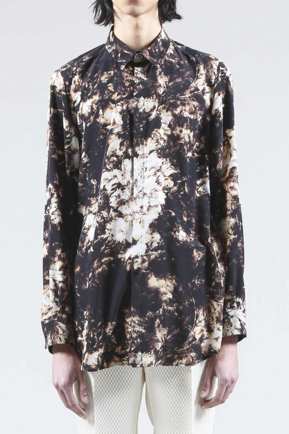 Flower Print Shirt (Black×Cream)