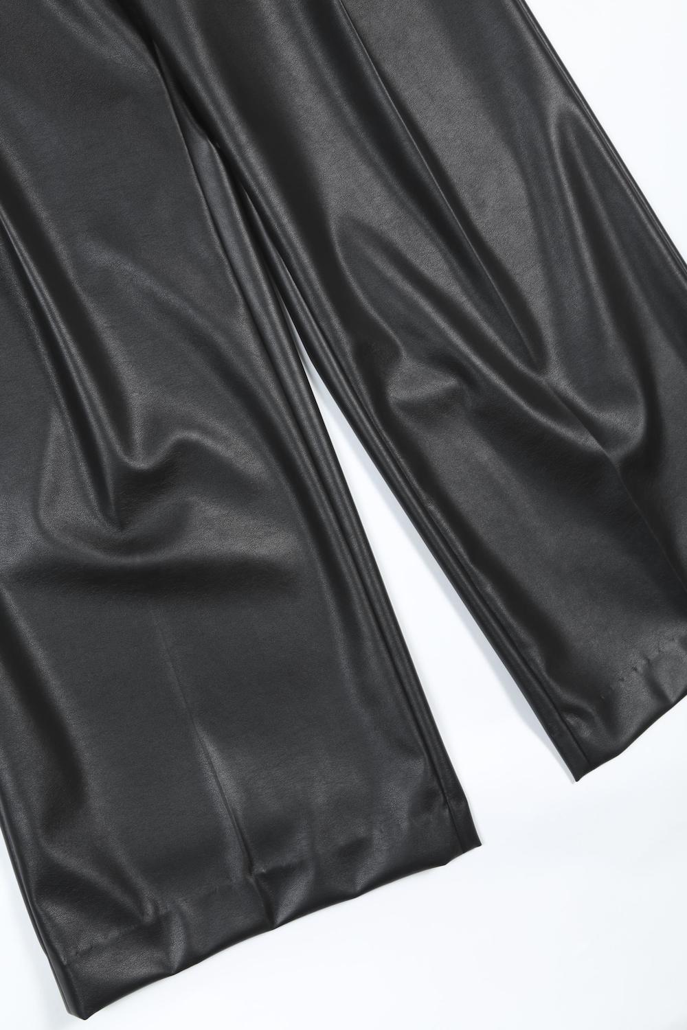 Fake Leather Tuck Wide Pants