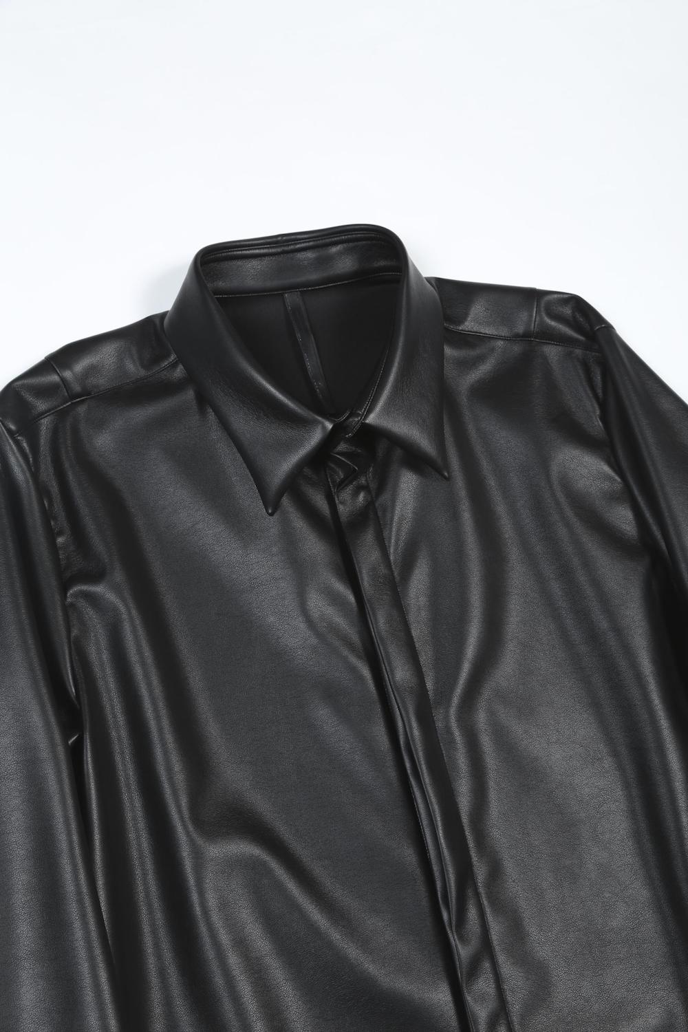 Fake Leather Fly Front Shirt