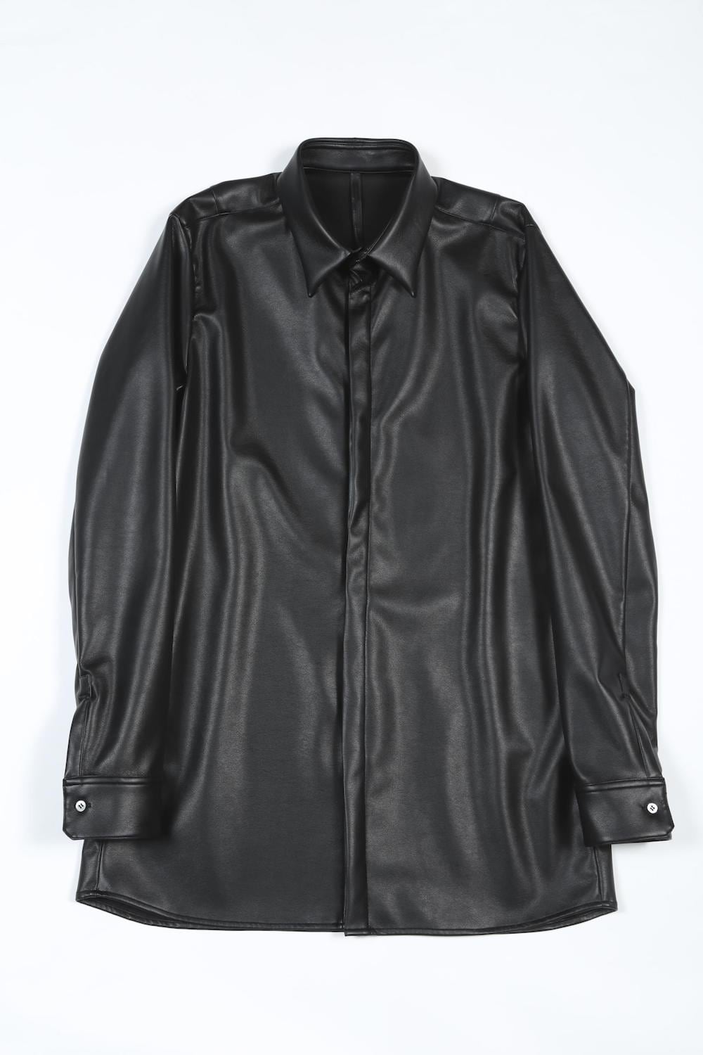 Fake Leather Fly Front Shirt