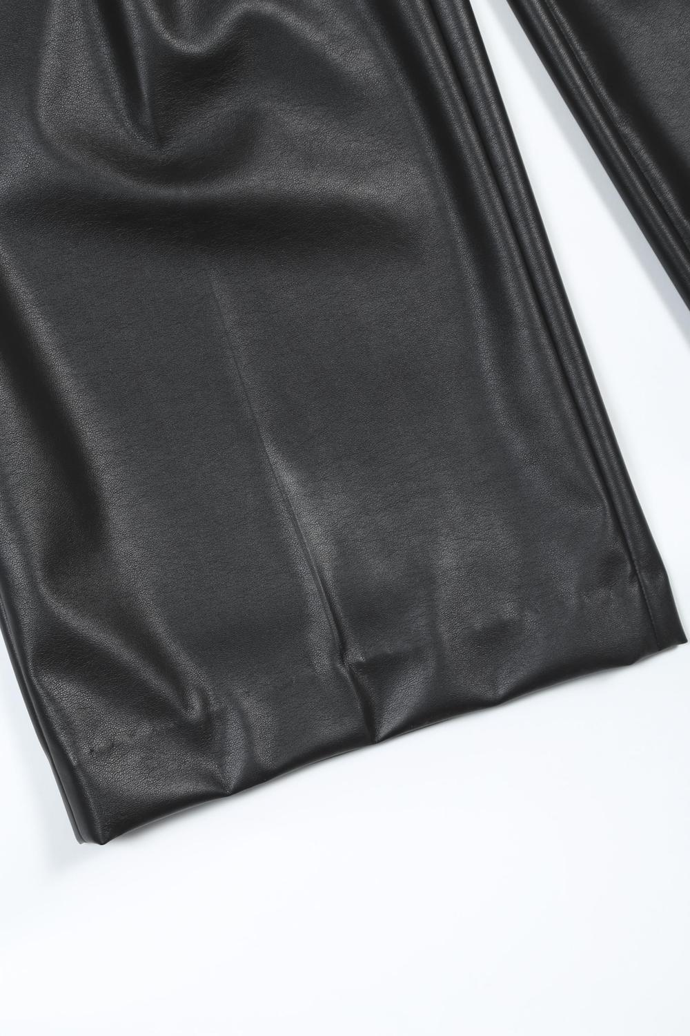 Fake Leather Tuck Wide Pants