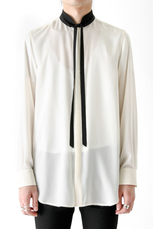 LAMBERT CREPE DE CHINE STAND BOW COLLAR SHIRT (ECRU)