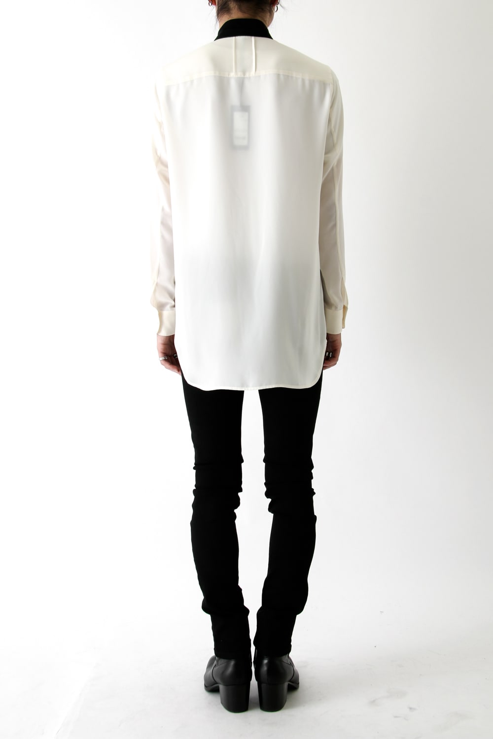 LAMBERT CREPE DE CHINE STAND BOW COLLAR SHIRT (ECRU)