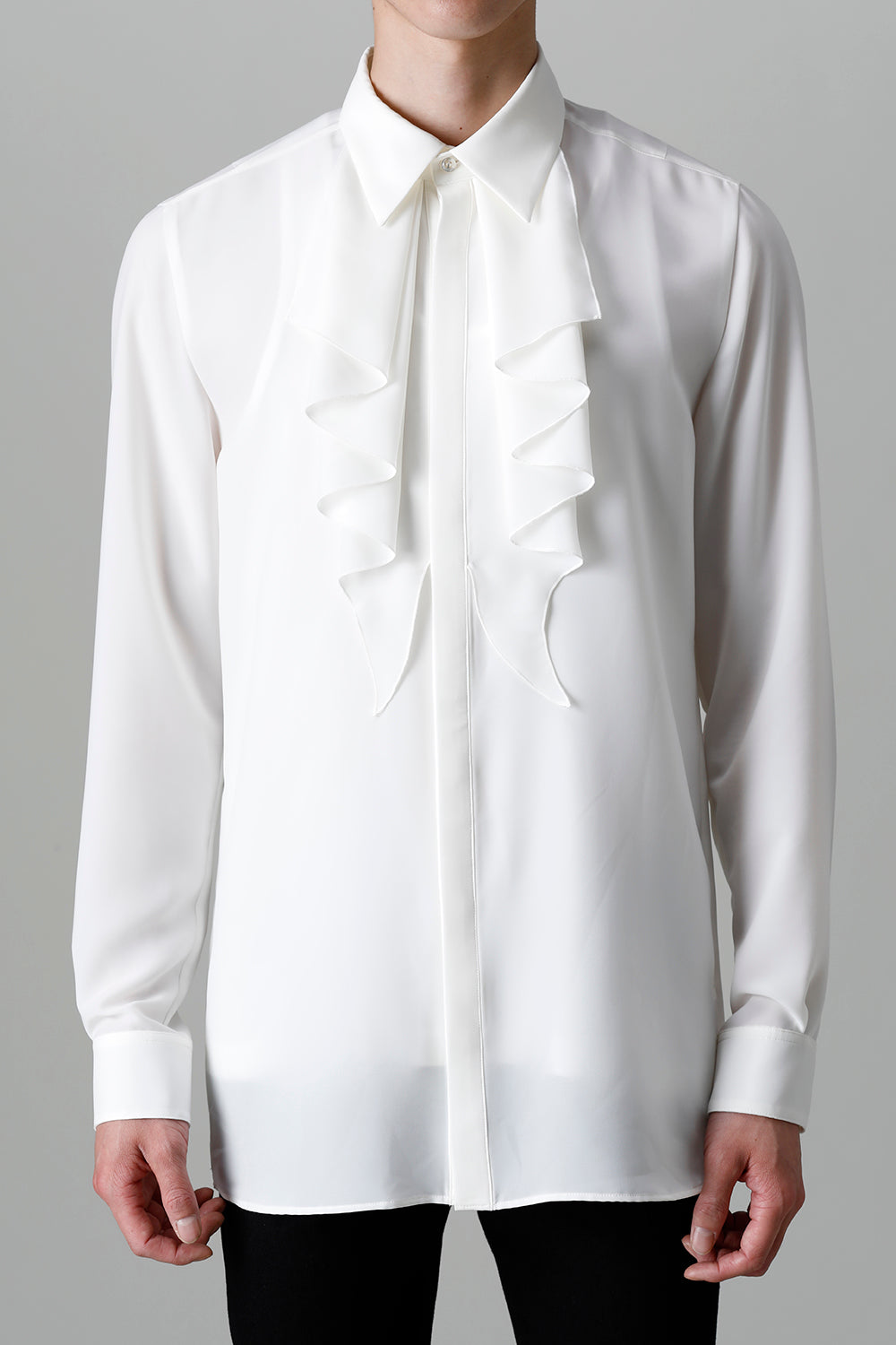 Drape Faille Ruffle Shirt Off White