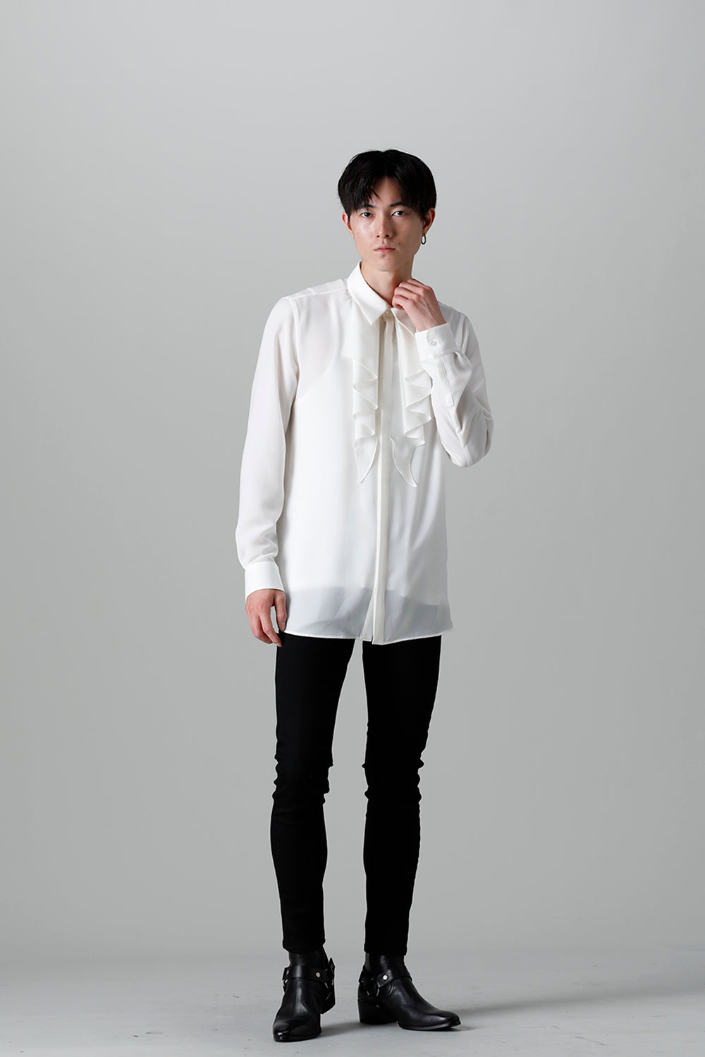 Drape Faille Ruffle Shirt Off White