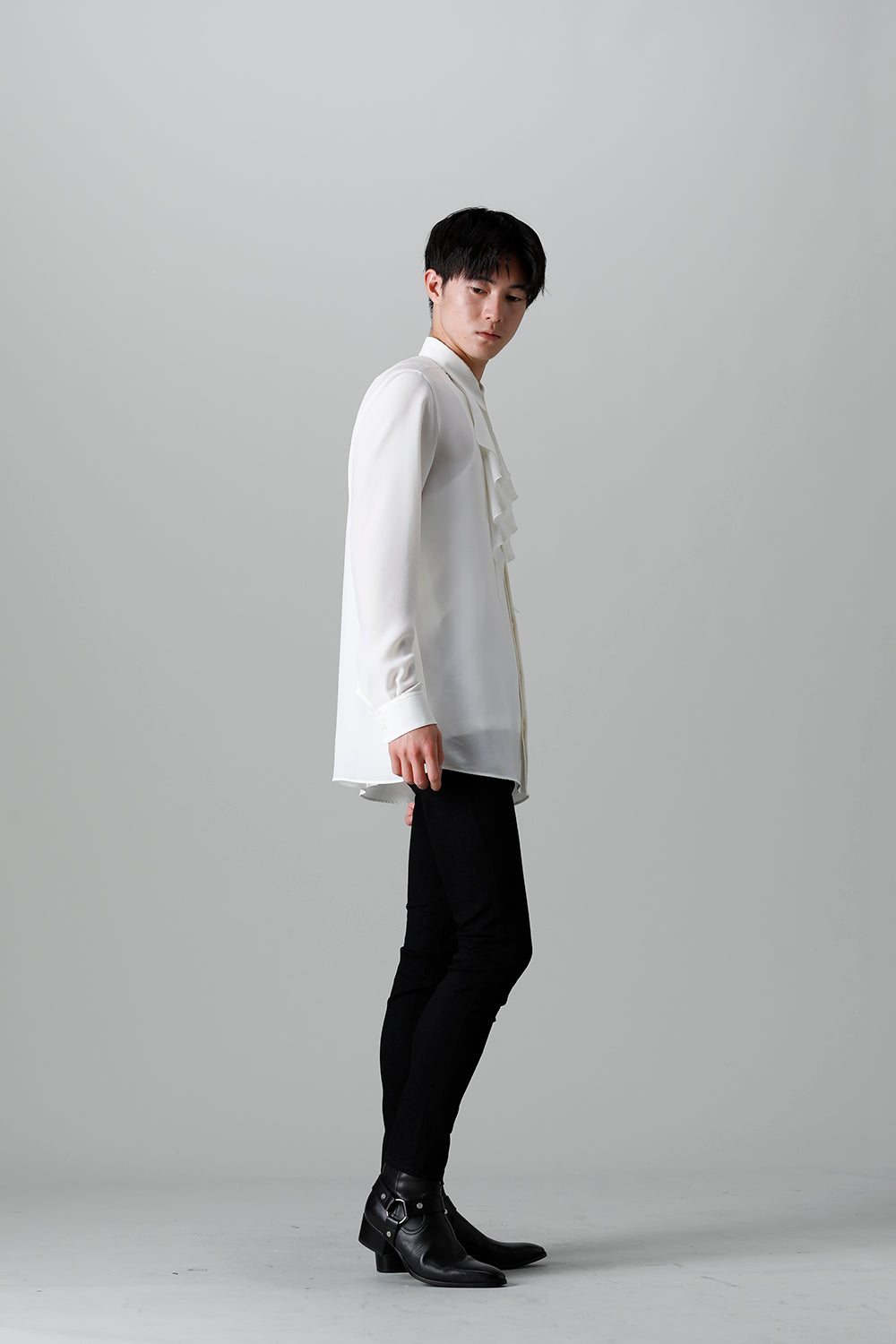 Drape Faille Ruffle Shirt Off White