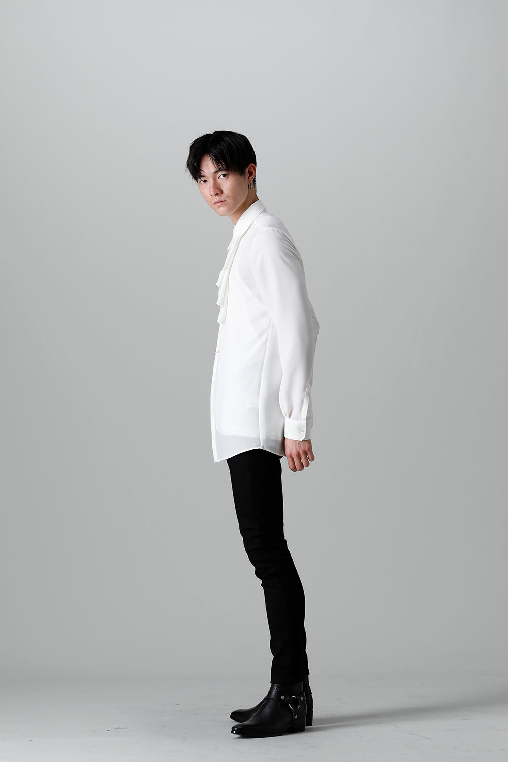 Drape Faille Ruffle Shirt Off White