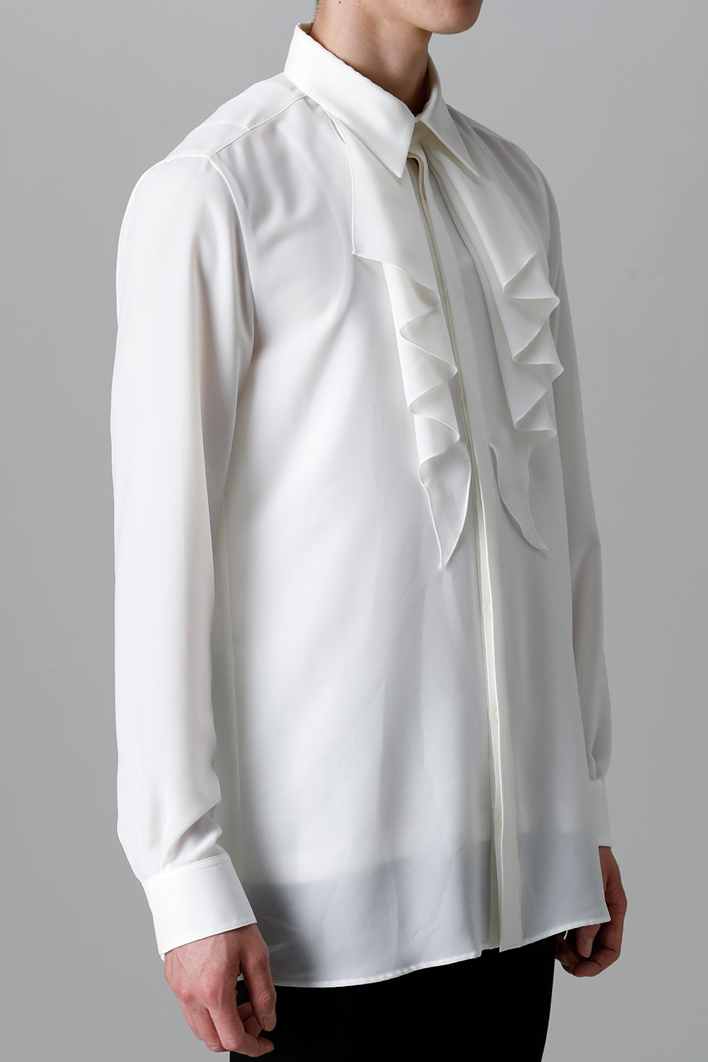 Drape Faille Ruffle Shirt Off White