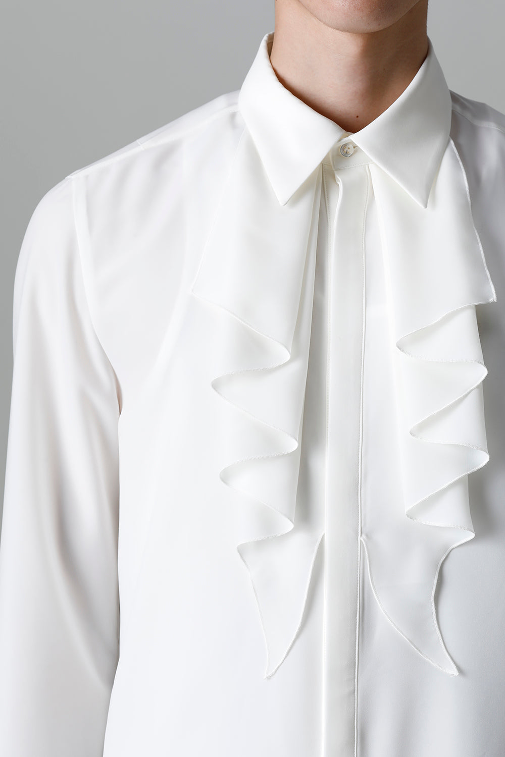 Drape Faille Ruffle Shirt Off White