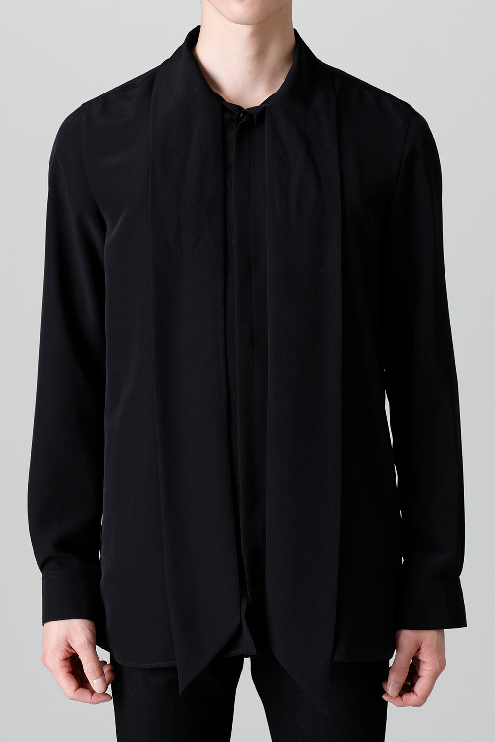 Drape Faille Bow Collar Shirt Black