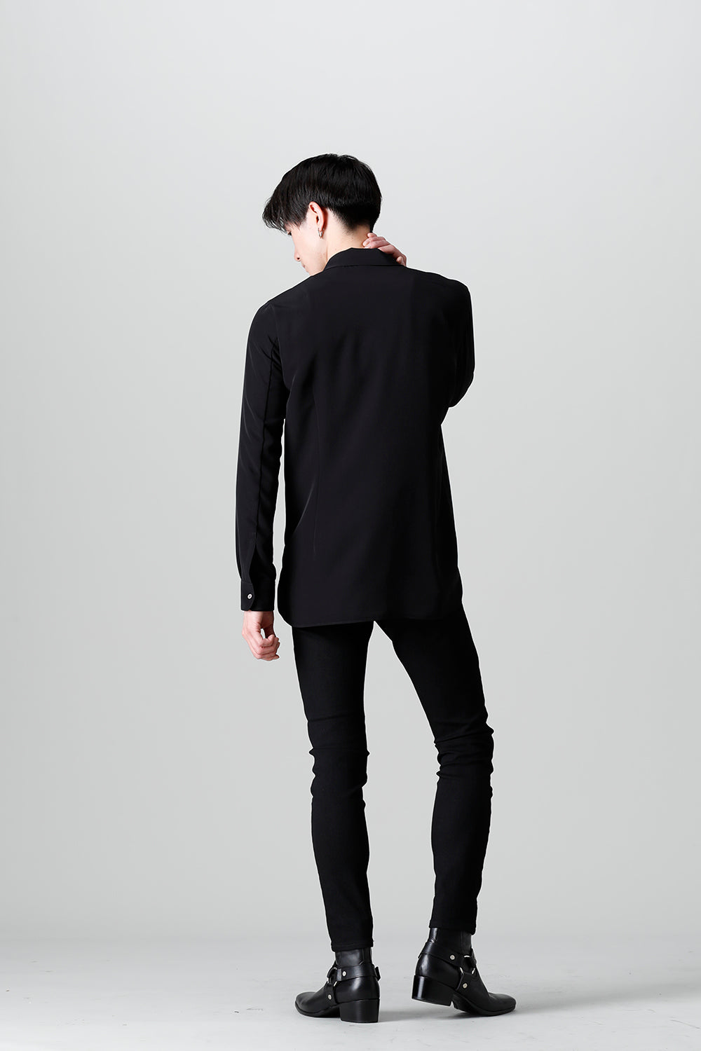 Drape Faille Bow Collar Shirt Black