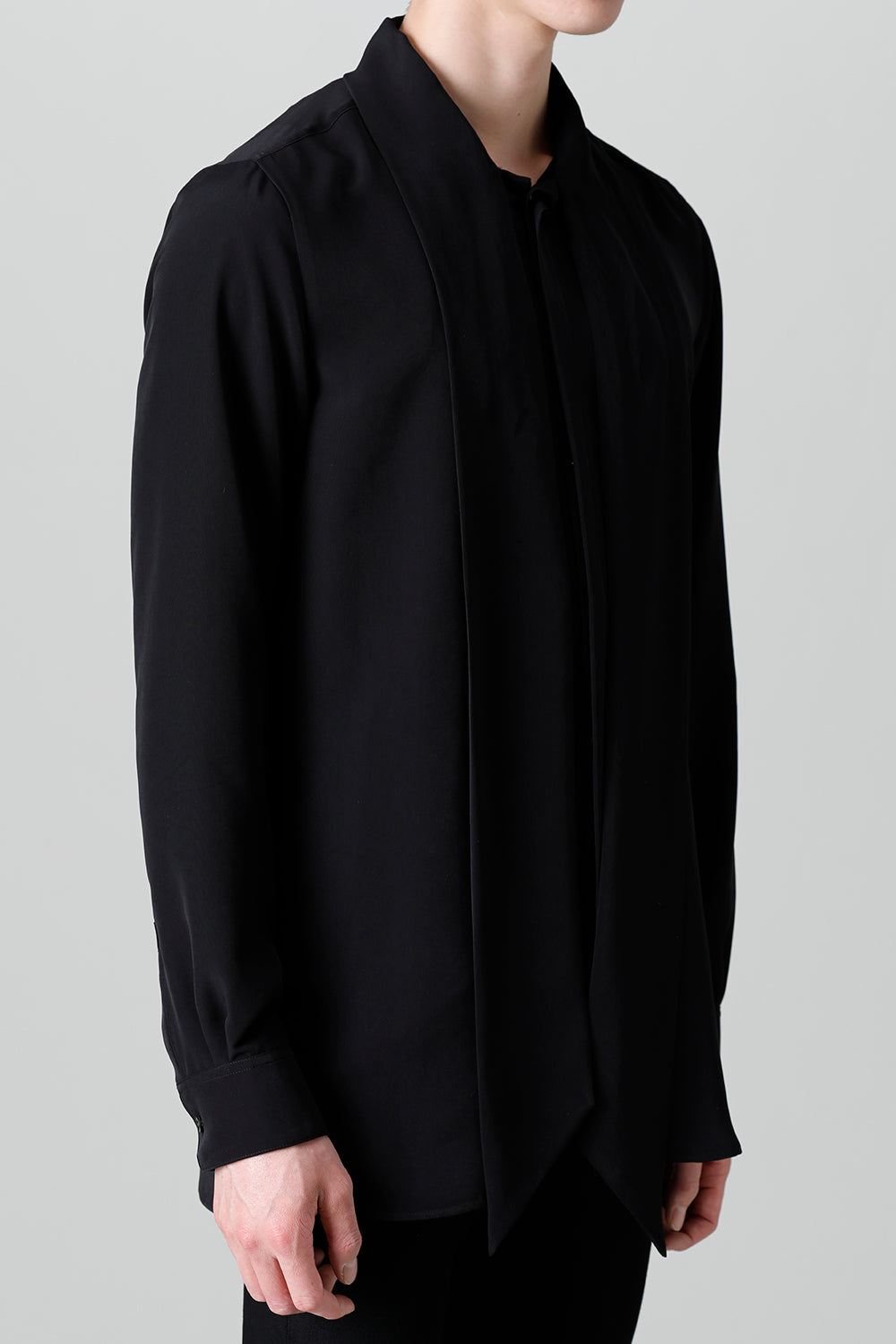 Drape Faille Bow Collar Shirt Black